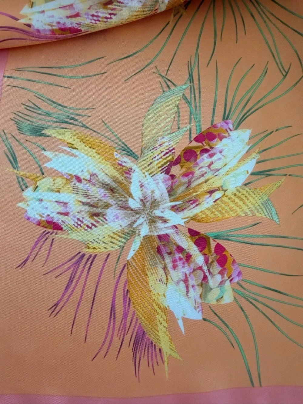 Salvatore Ferragamo Silk Scarf Orange Floral Print Square 34”